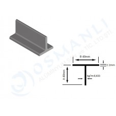 Alüminyum T profil 40mm X 40mm X 2mm