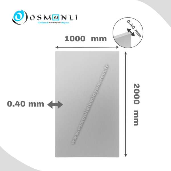 1000 mm*2000 mm    0.40 mm kalınlık Eloksallı Al&uuml;minyum Levha